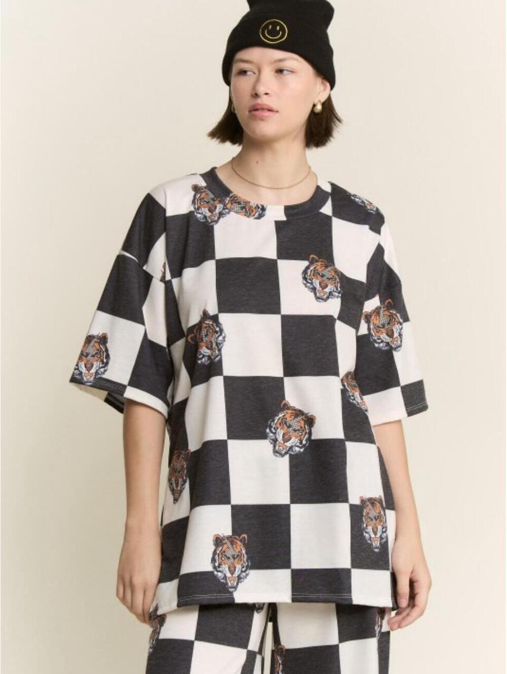Boutique Black White Checkered Tiger Two Piece Matching Set Size 2XL